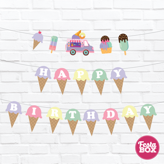 Happy birthday banner with themed cutout strings- Candyland Theme Option 3