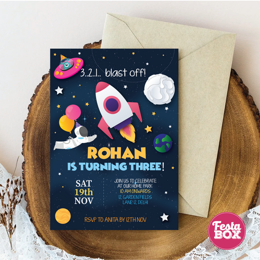 Birthday Invitation under the Space Theme by Festabox for Birthday Party Decorations