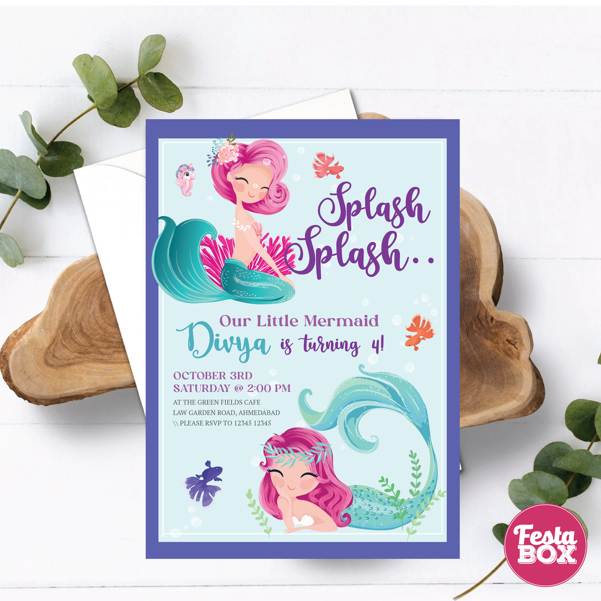 Birthday Party Invitation - Mermaid Theme by Festabox (Set of 6)