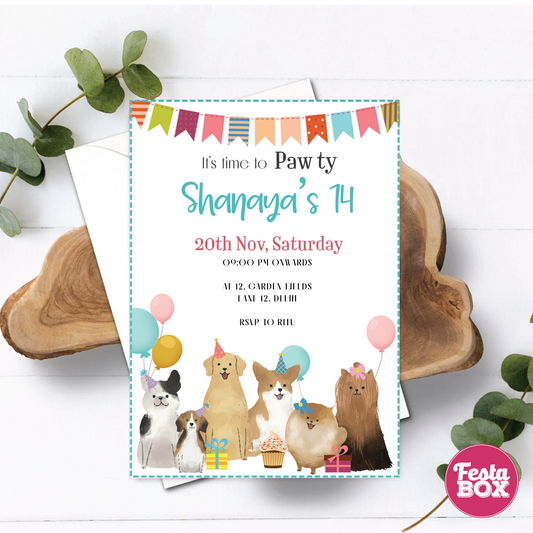 The birthday party invitations with the Puppy Birthday Party Theme by Festabox