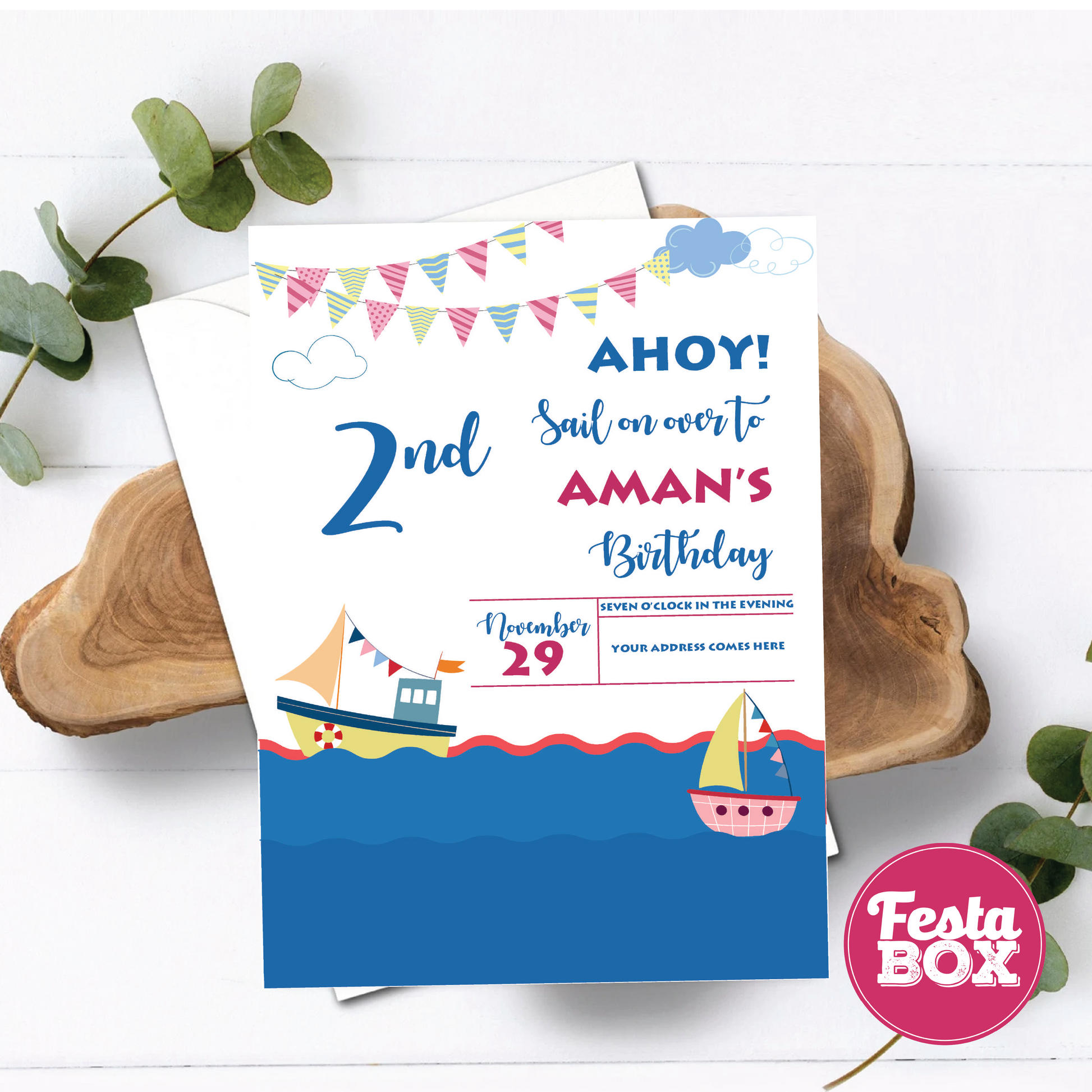 Birthday Party Invitation - Nautical Theme (Set of 6) - Option 1