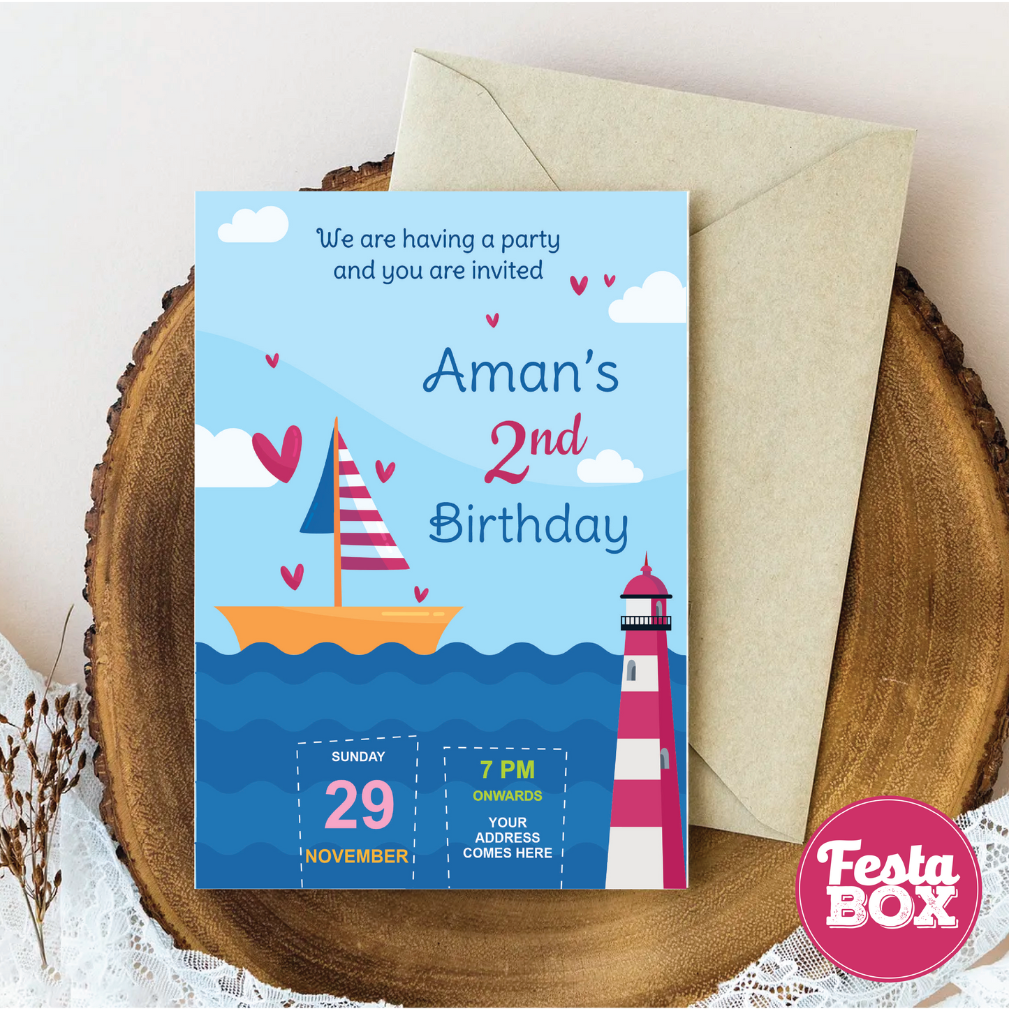 Birthday Party Invitation - Nautical Theme (Set of 6) - Option 2