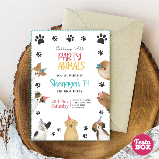 The birthday party invitations with the Puppy Birthday Party Theme by Festabox
