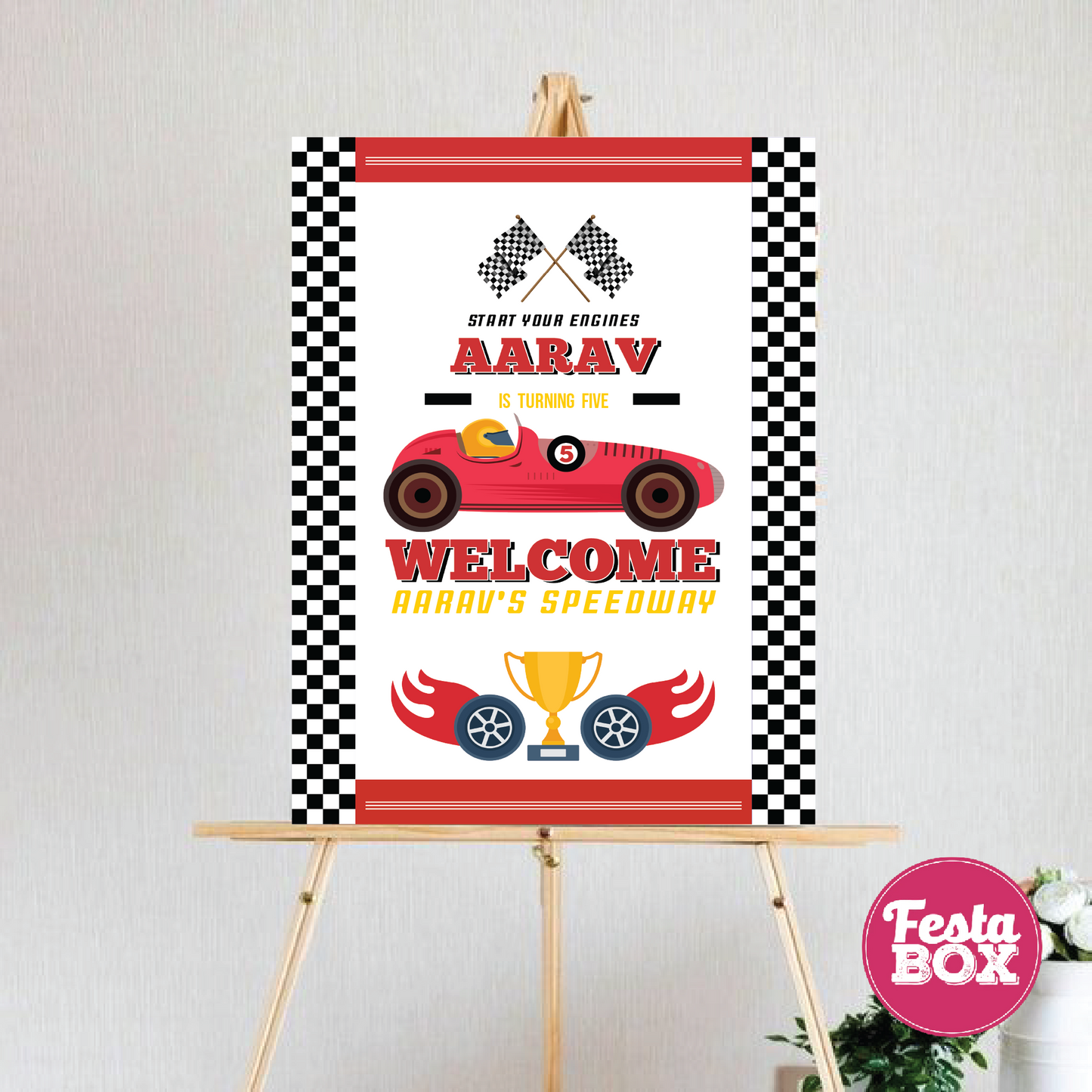 Welcome Sign for Birthday Party Decoration - Race Car Theme - Option 1