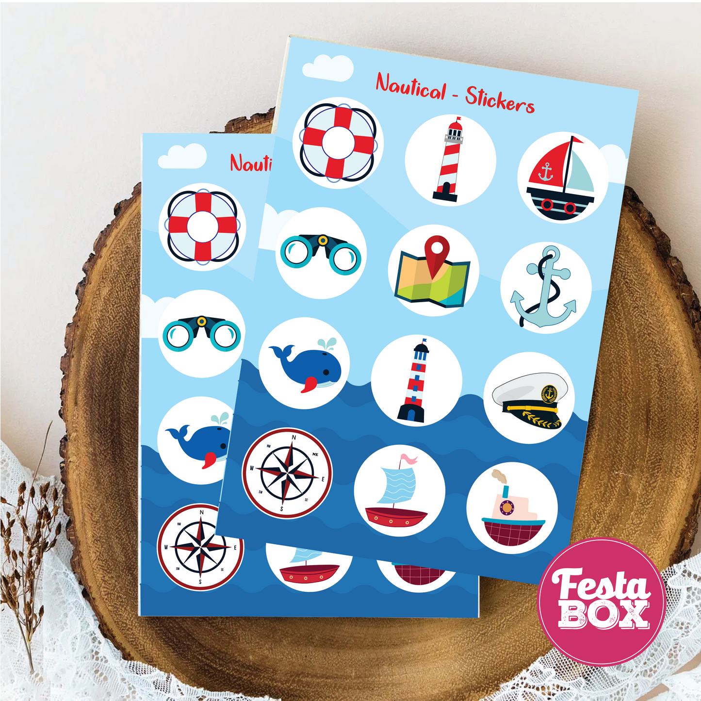 Birthday Party Game - Sticker Sheets - Nautical Theme (Set of 6)