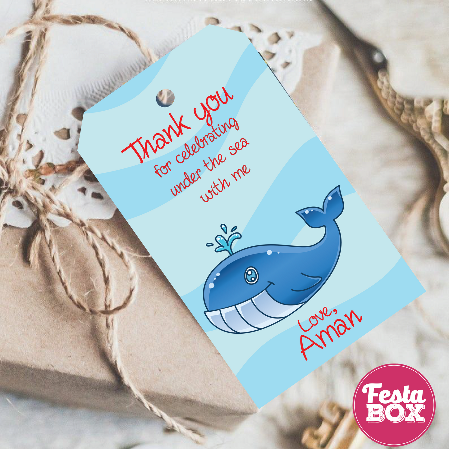 Gift Tags for Birthday Party Decoration - Under the Sea Theme (Set of 6) - Option 1