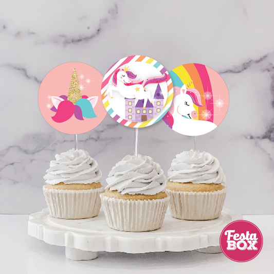 Cupcake Toppers for Birthday Party Decoration - Unicorn Theme (Set of 6) - Assorted