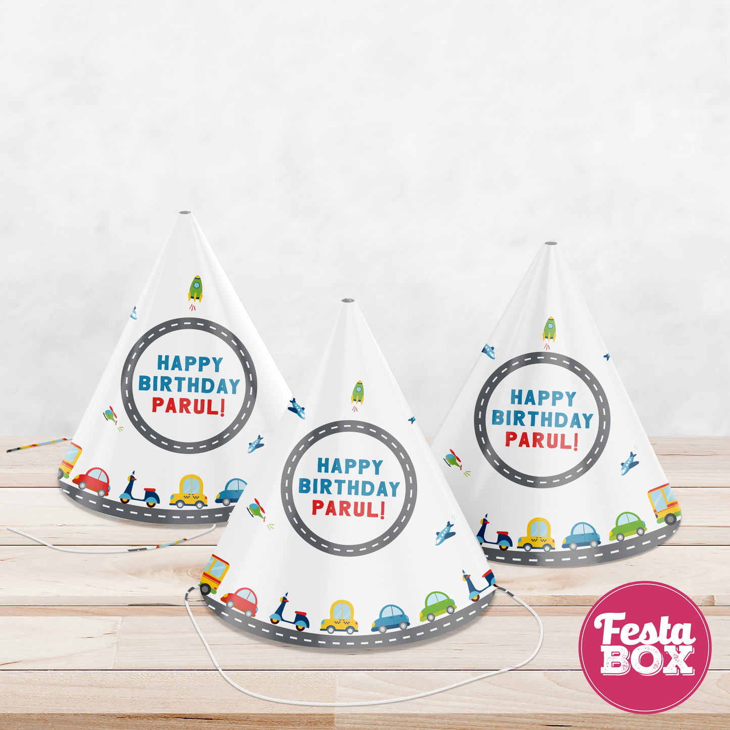 Birthday Celebration Caps - Transport Theme (Set of 6) - Option 1