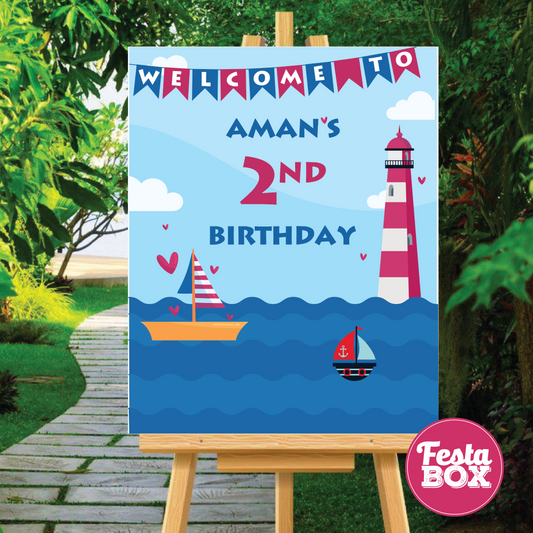 Welcome Sign for Birthday Party Decoration - Nautical Theme - Option 2