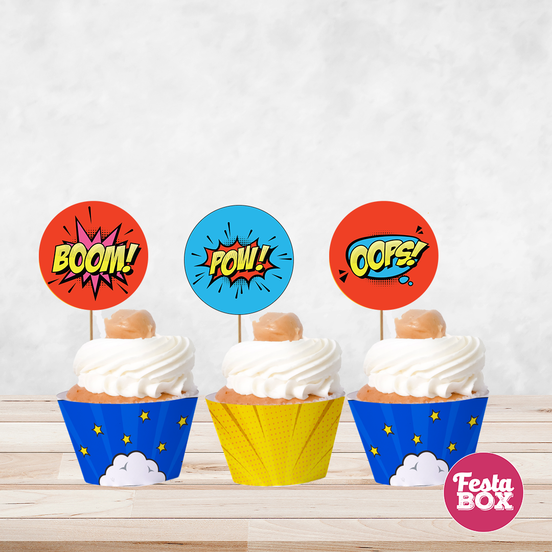 Cupcake Wrappers for Birthday Party Decoration - Superhero Theme (Set of 6) - Assorted