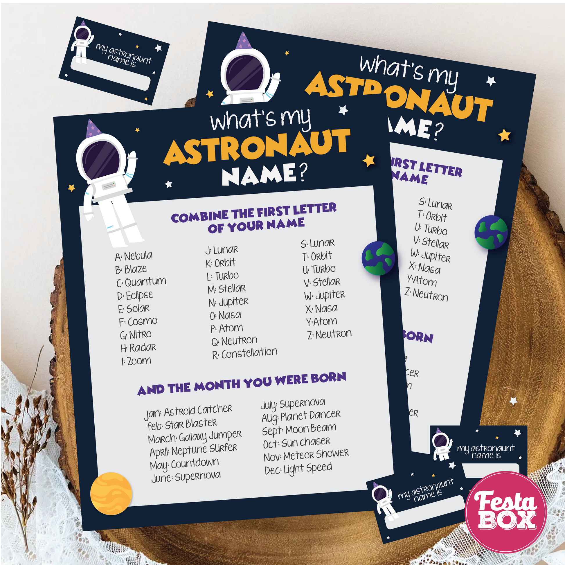 This guess my astronaut name is part of the Space Theme Collection by Festabox