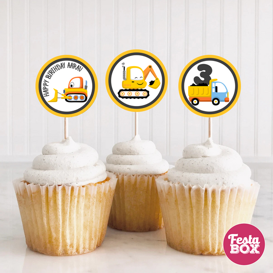 Cupcake Topper for Birthday Party Decoration under Construction Theme by Festabox (Set of 6)