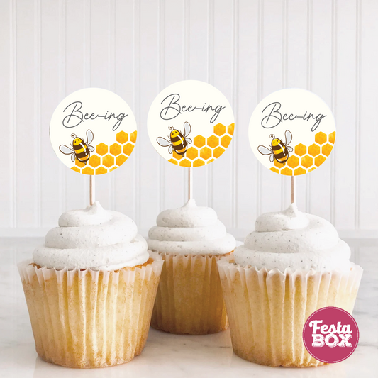 Cupcake Toppers for Baby Shower - Honeybee Collection by Festabox-Option 1