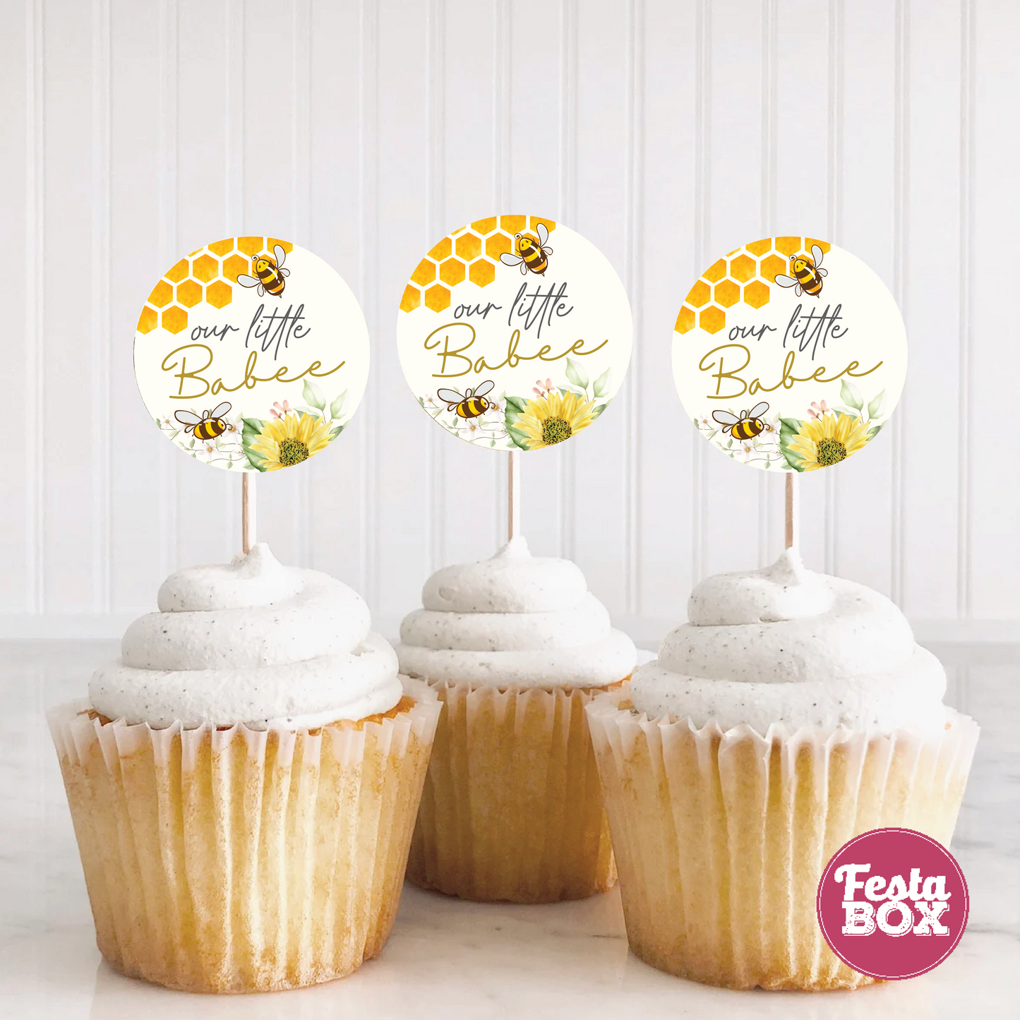 Cupcake Toppers for Baby Shower - Honeybee Collection by Festabox-Option 3