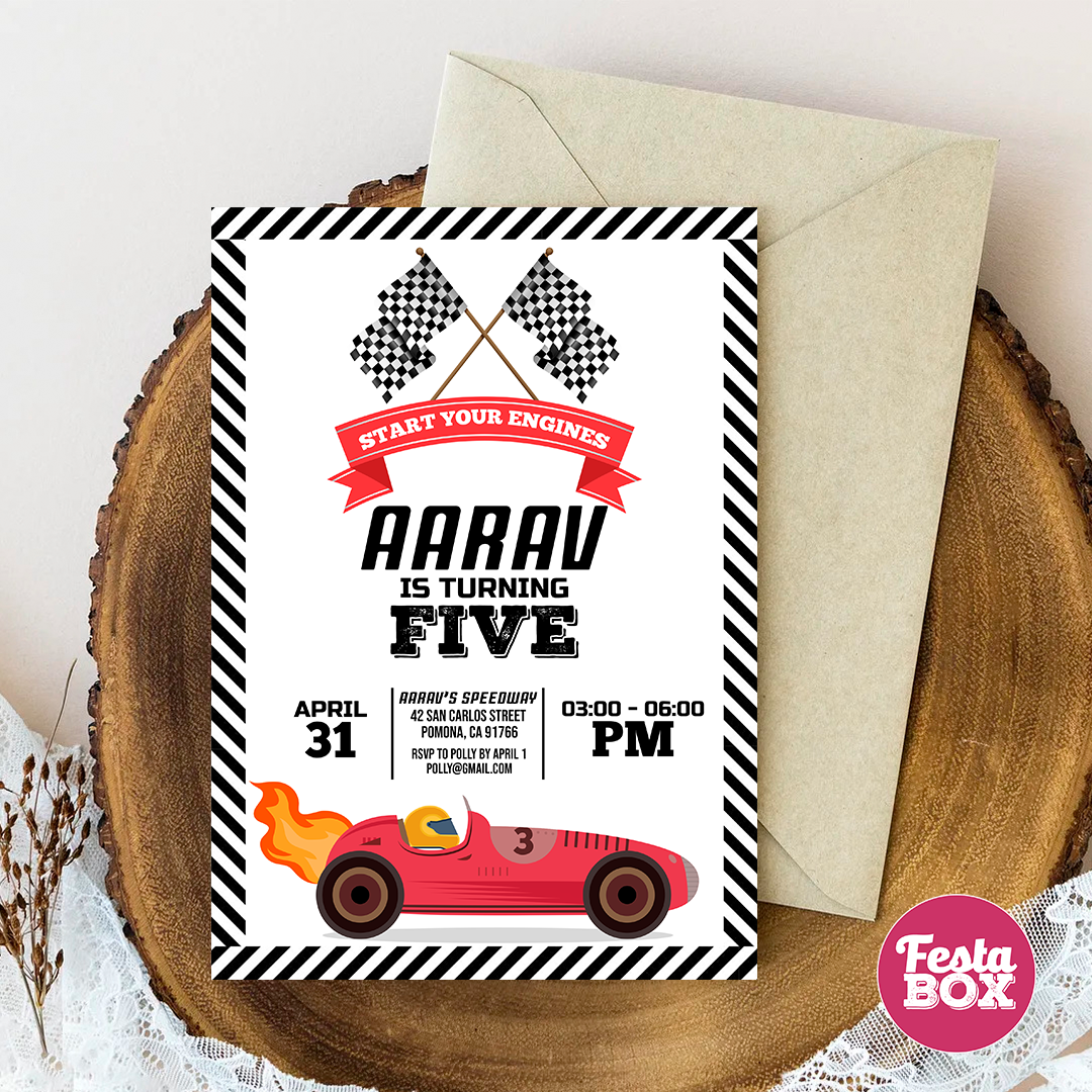 Birthday Party Invitation - Race Car Theme (Set of 6)