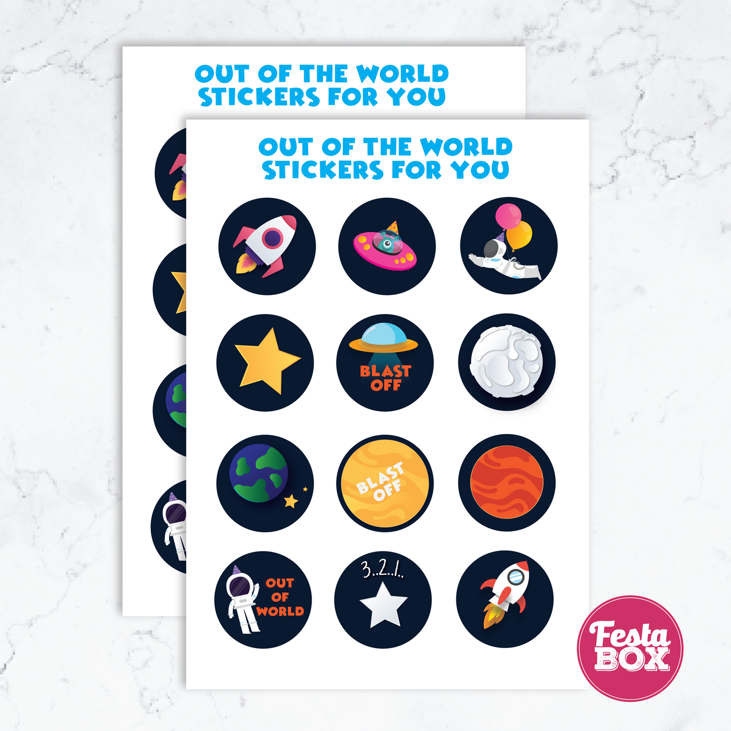 Sticker Sheets under the Space Theme by Festabox for Birthday Party Decorations