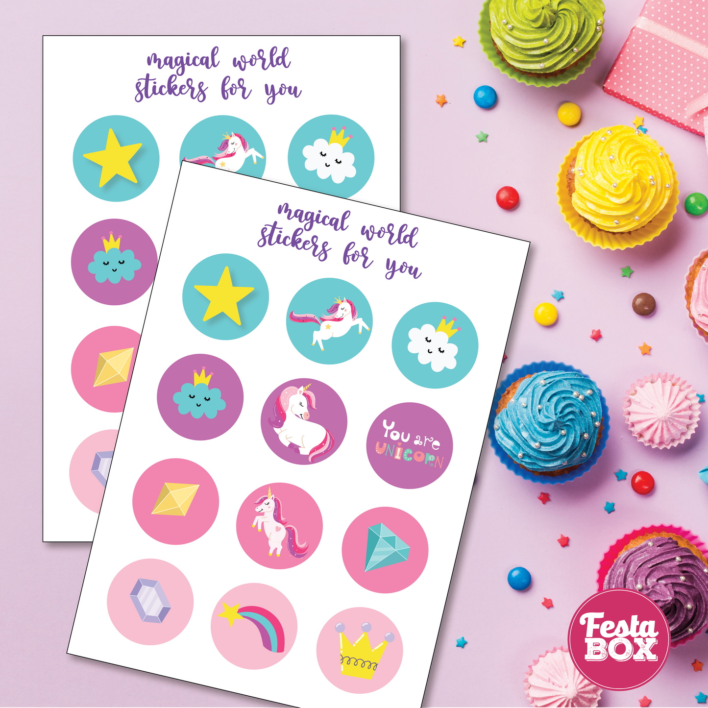 Sticker Sheets under the Unicorn Theme by Festabox for Birthday Party Decorations