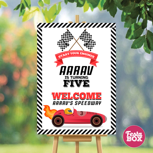 Welcome Sign for Birthday Party Decoration - Race Car Theme