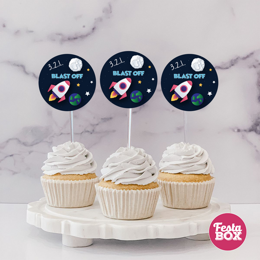 Cupcake Toppers under the Space Theme by Festabox for Birthday Party Decorations