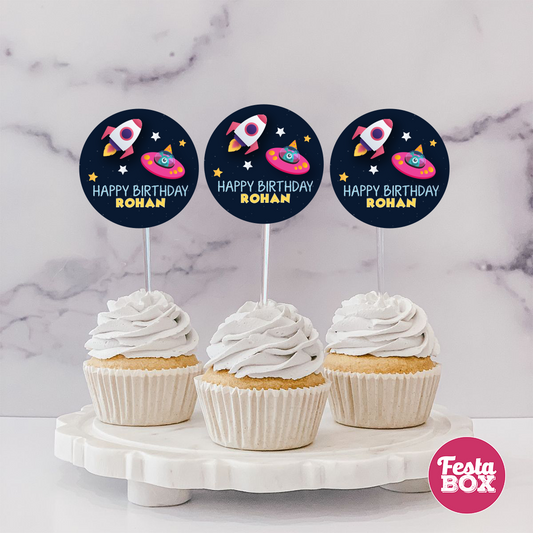 Cupcake Toppers under the Space Theme by Festabox for Birthday Party Decorations