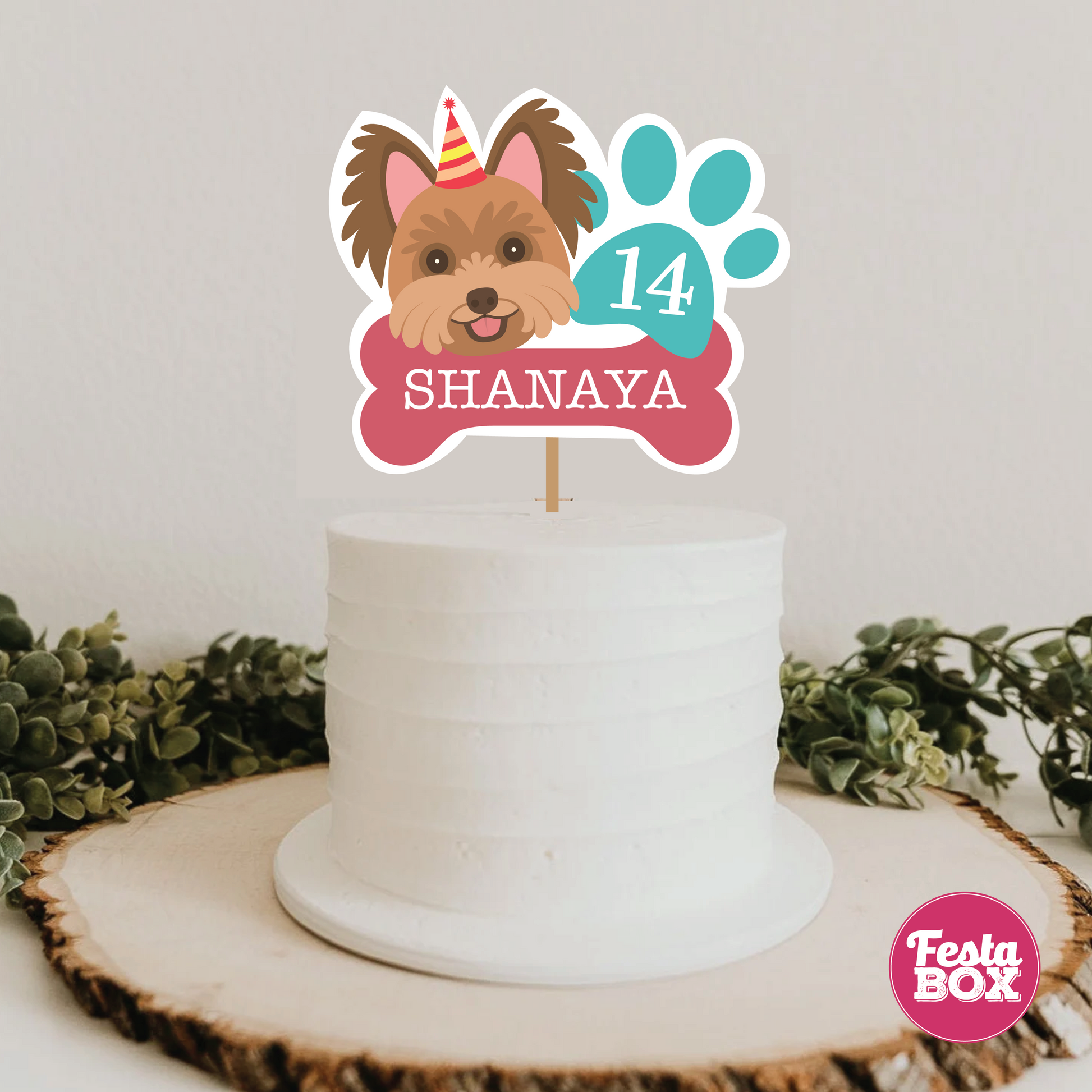 This cake topper is part of the Puppy Birthday Party Theme by Festabox