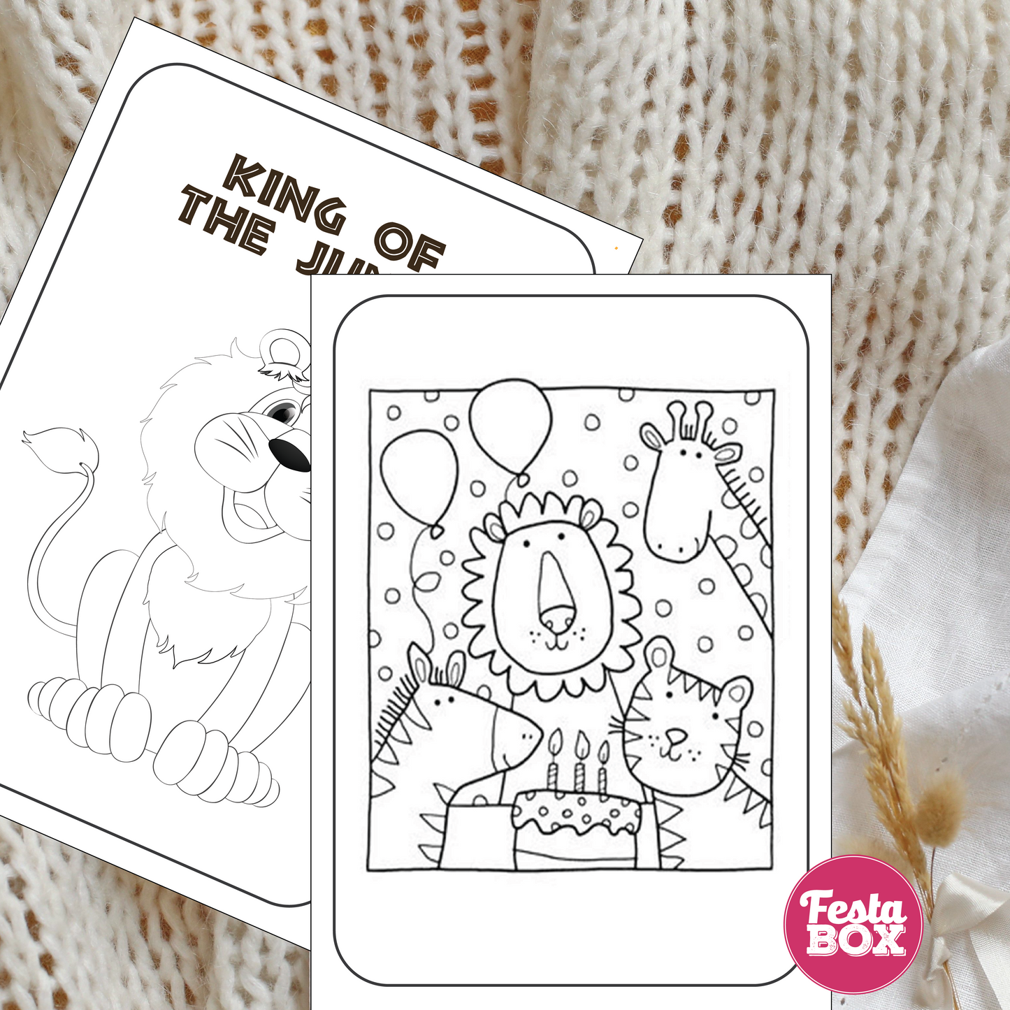 These colouring sheets are a part of the Jungle Safari Birthday Party Theme Collection by Festabox