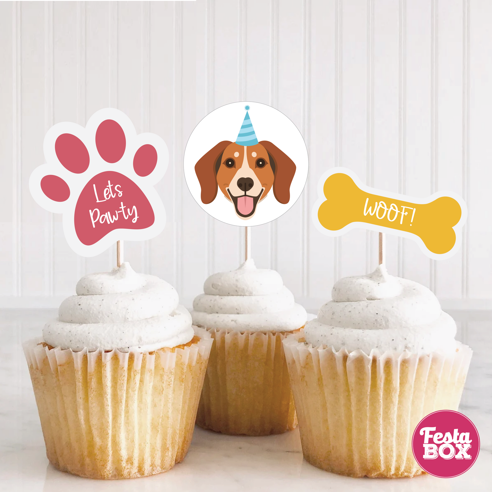 Cupcake toppers under the Puppy Birthday Party Theme by Festabox