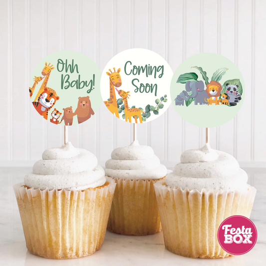 Cupcake Toppers for Baby Shower under the Jungle Safari Theme by Festabox