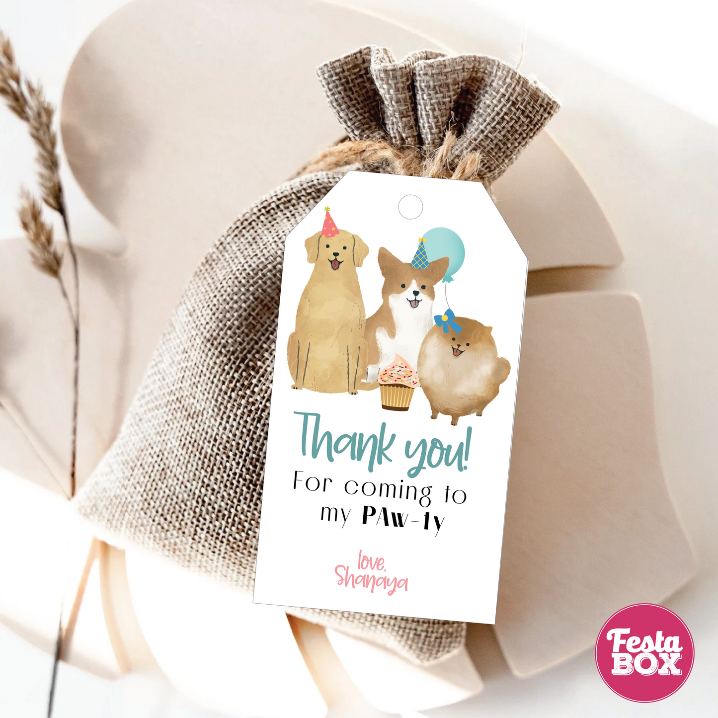 Gift Tags with the Puppy Birthday Party Theme Collection by Festabox