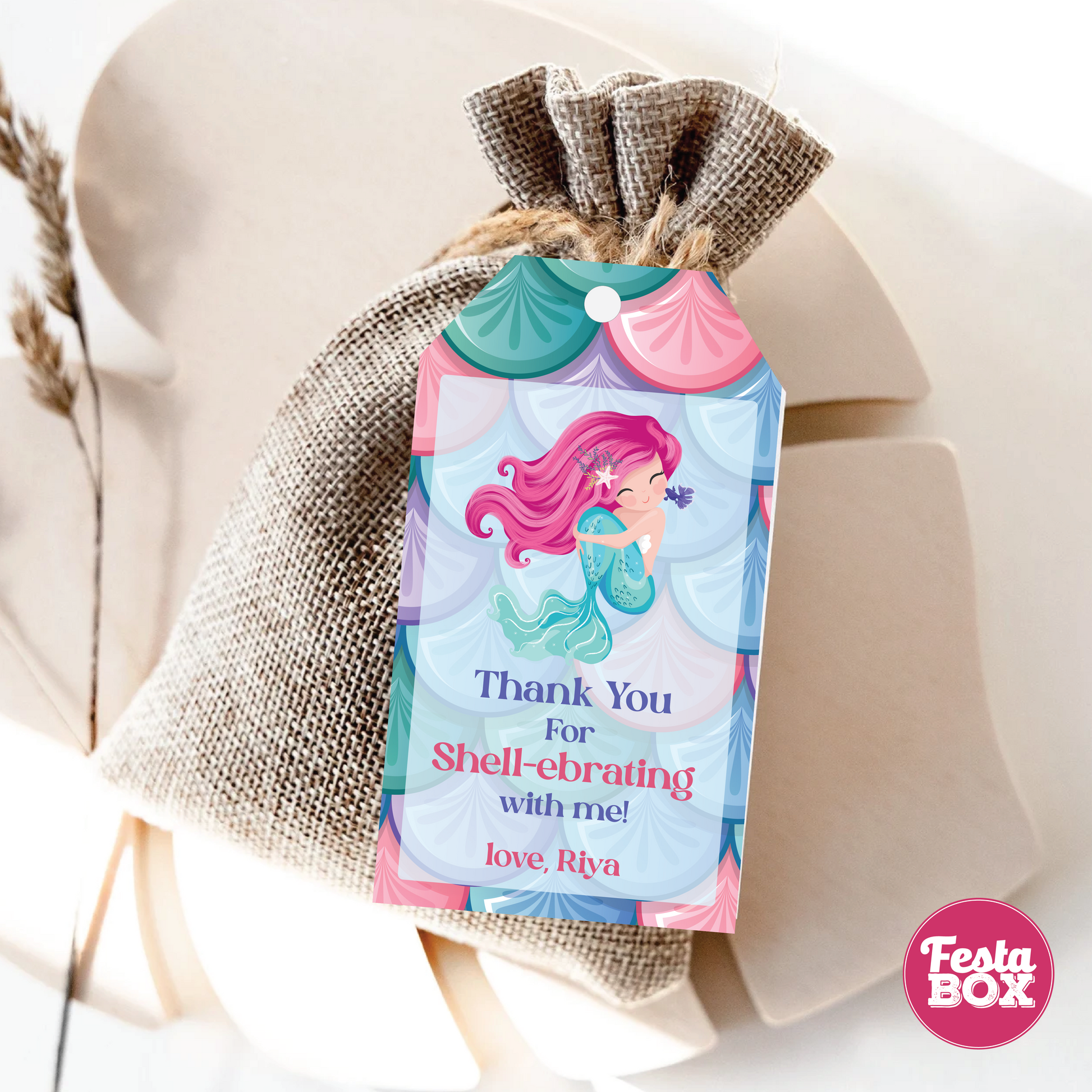Gift Tags for Birthday Party - Mermaid Theme by Festabox (Set of 6)